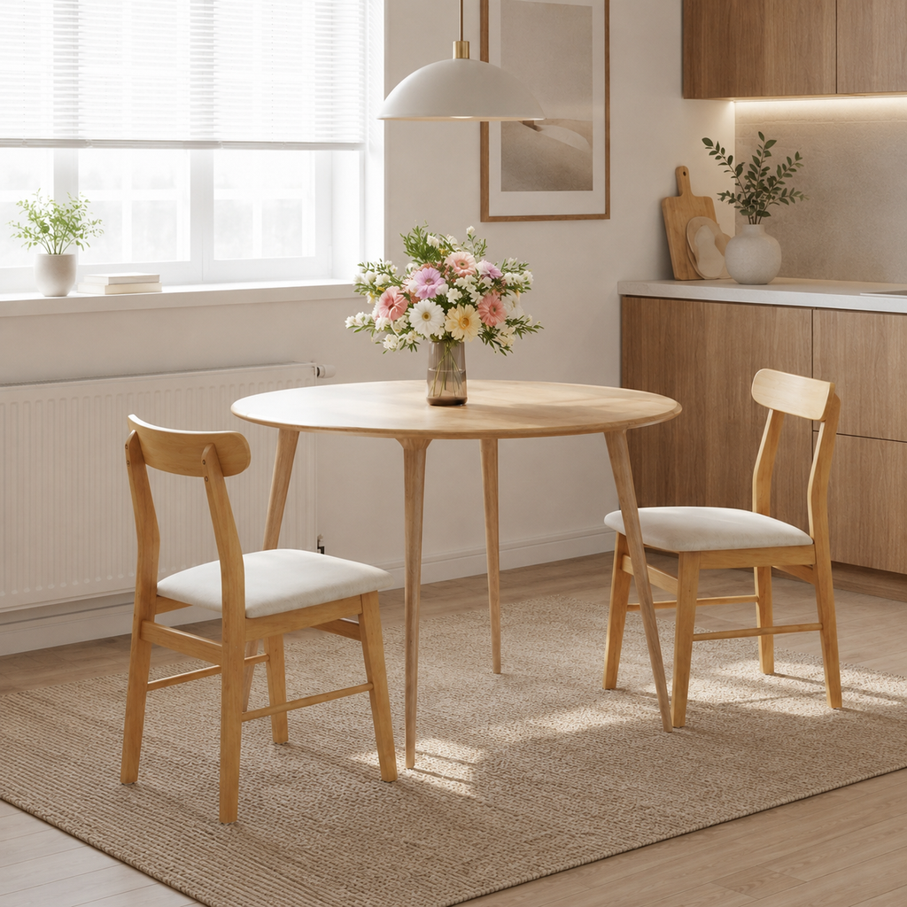 Chaise en Bois Massif d'Hévéa avec Coussin | lot de 2