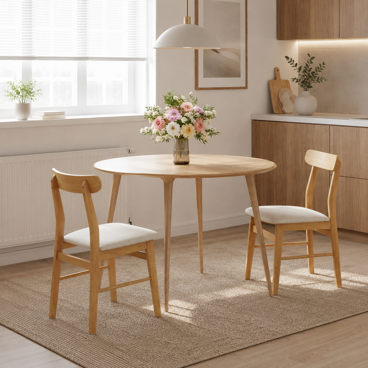 Chaise en Bois Massif d'Hévéa avec Coussin | lot de 2