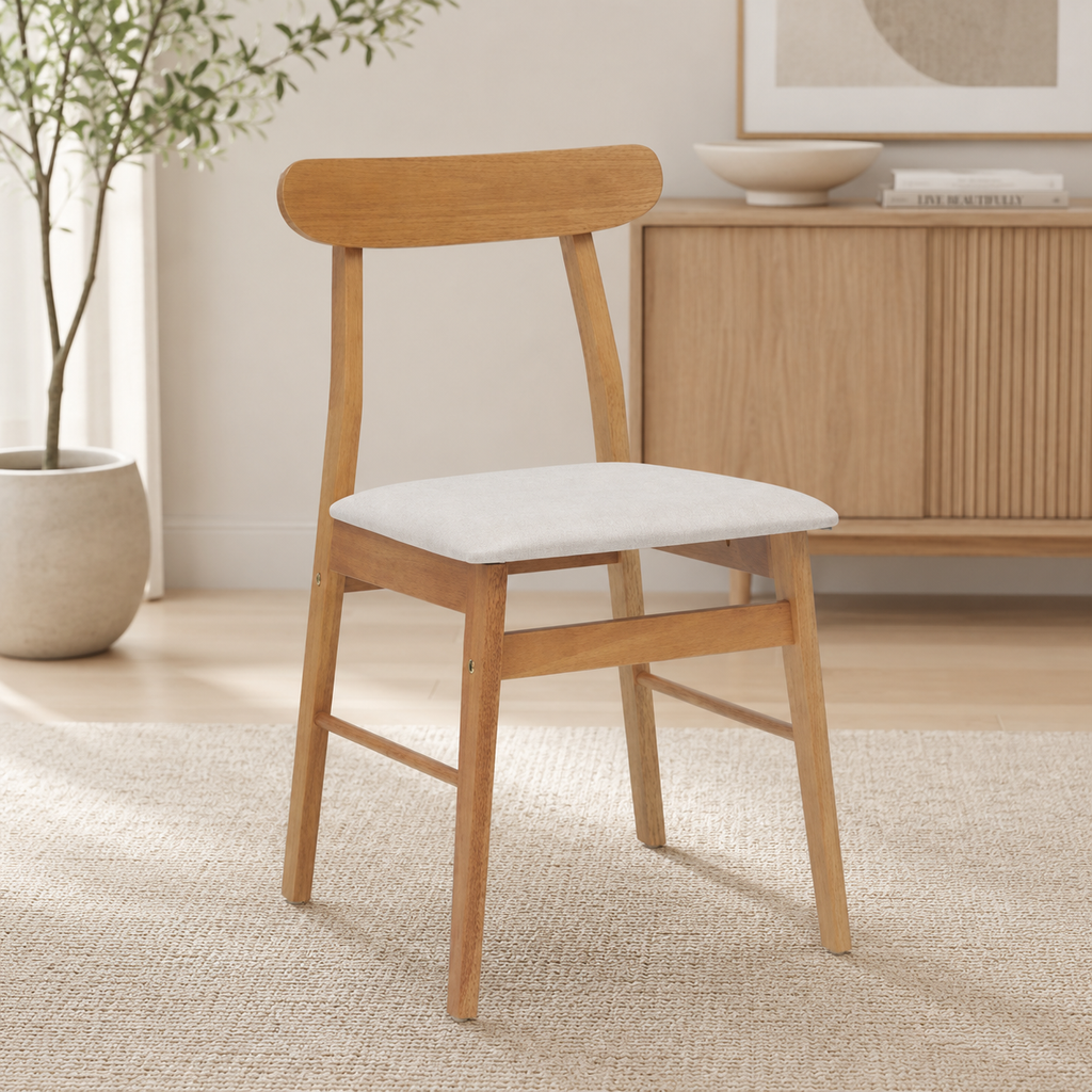 Chaise en Bois Massif d'Hévéa avec Coussin | lot de 2