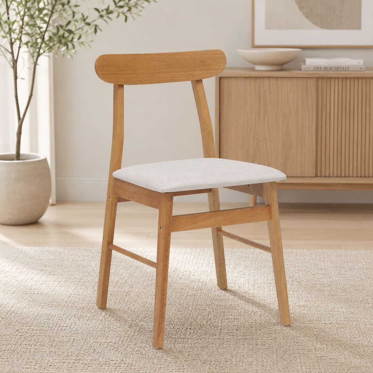 Chaise en Bois Massif d'Hévéa avec Coussin | lot de 2