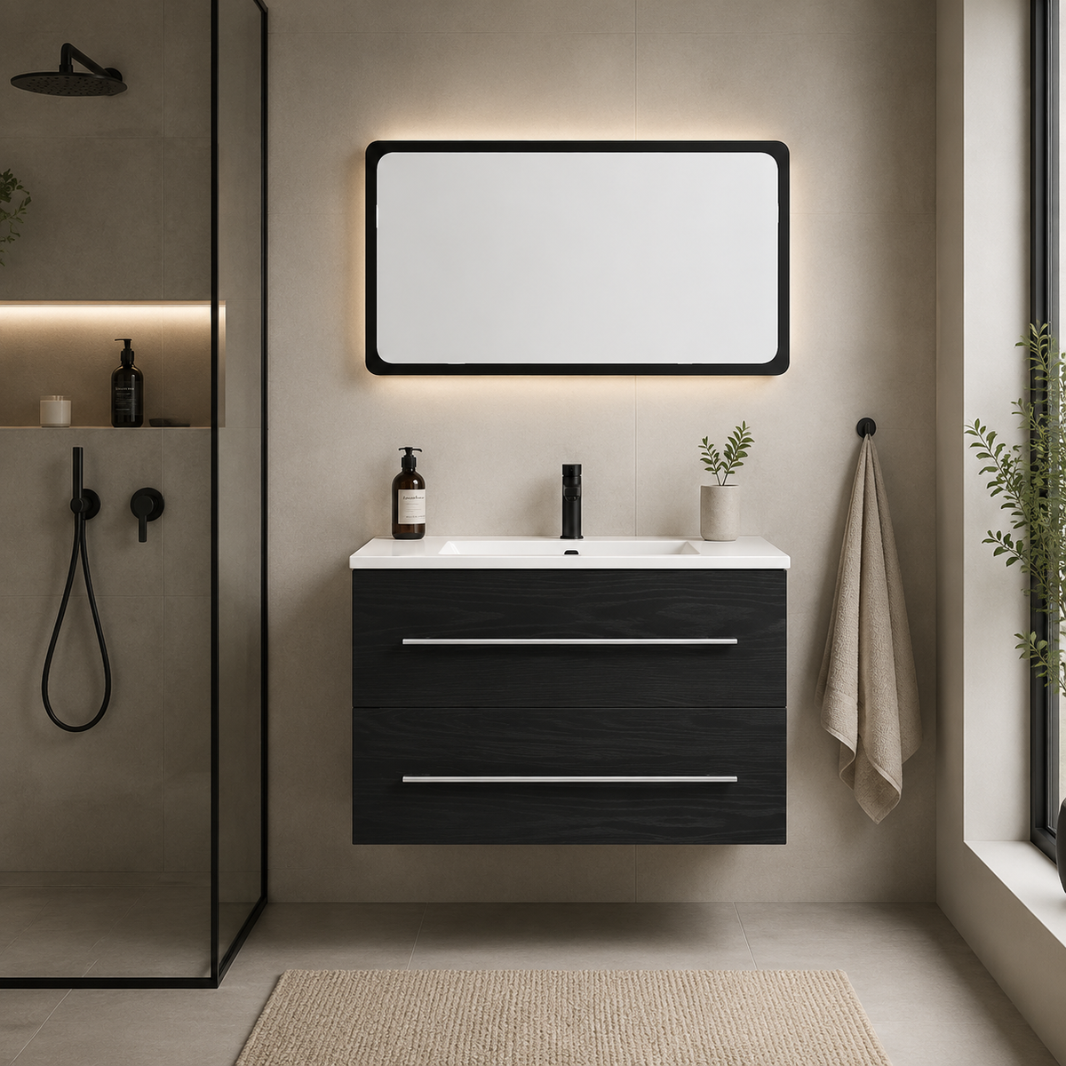Meuble Sous Vasque en Chêne Noir | 60 à 100 cm