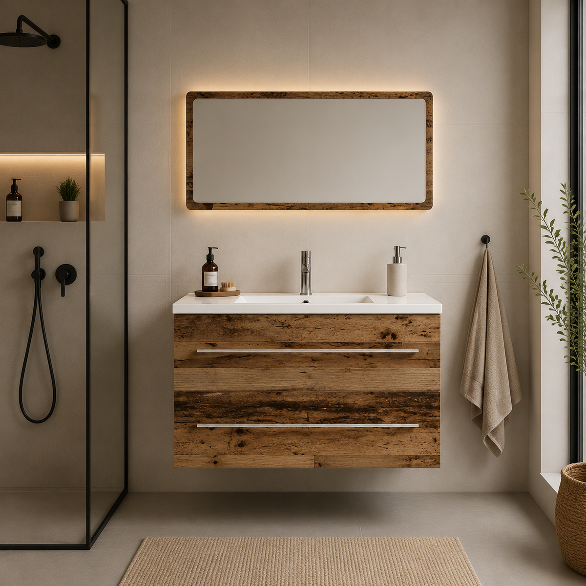 Meuble Sous Vasque en Bois Vieilli | 60 à 80 cm