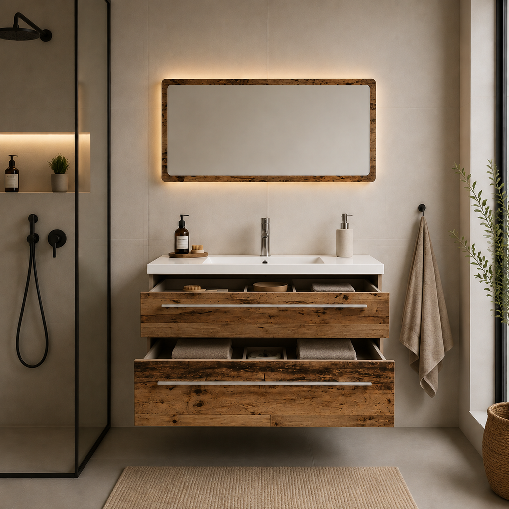 Meuble Sous Vasque en Bois Vieilli | 60 à 80 cm
