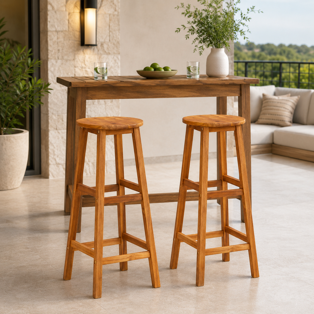 Tabouret en Bois d’Acacia Massif | lot de 2