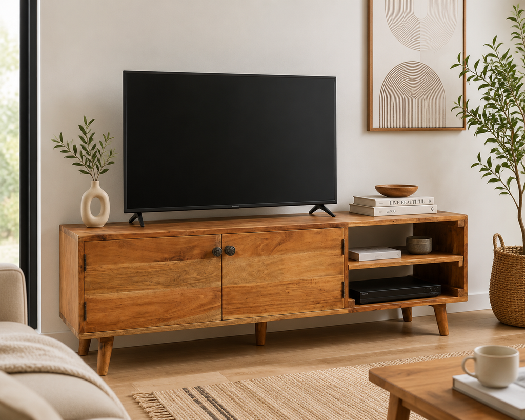 Meuble TV en Acacia Massif | 140 cm