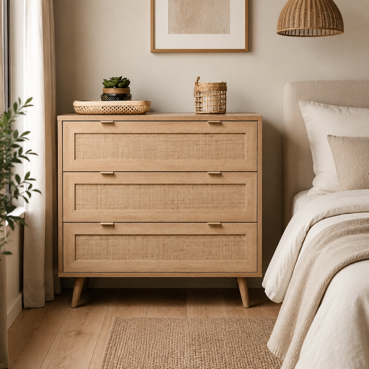 Commode en Chêne et Cannage | 80 cm