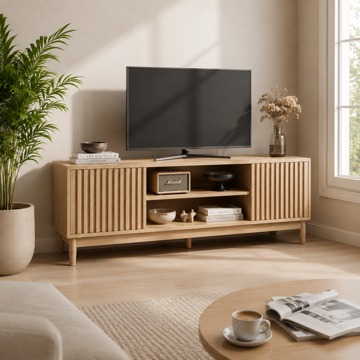 Meuble TV en Bois Scandinave | 140 cm