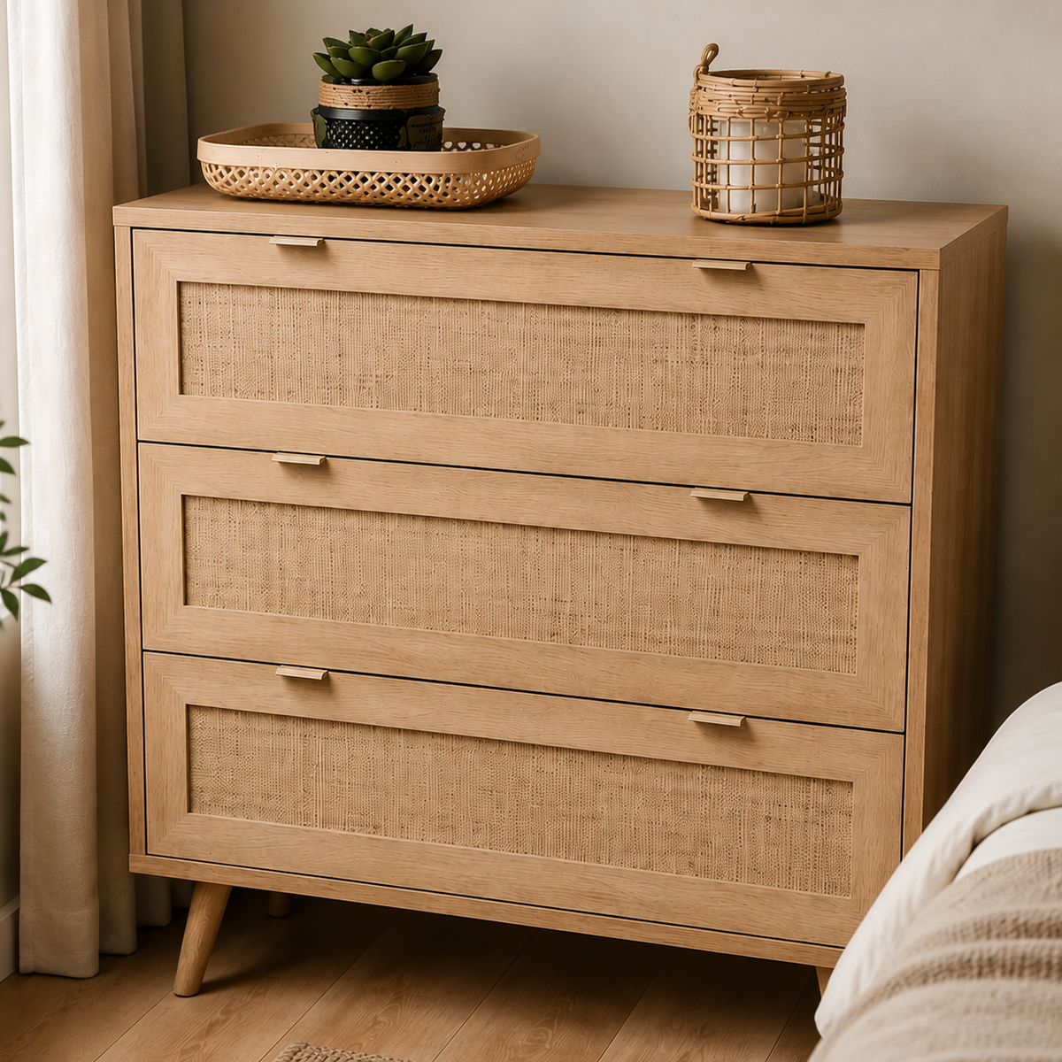 Commode en Chêne et Cannage | 80 cm