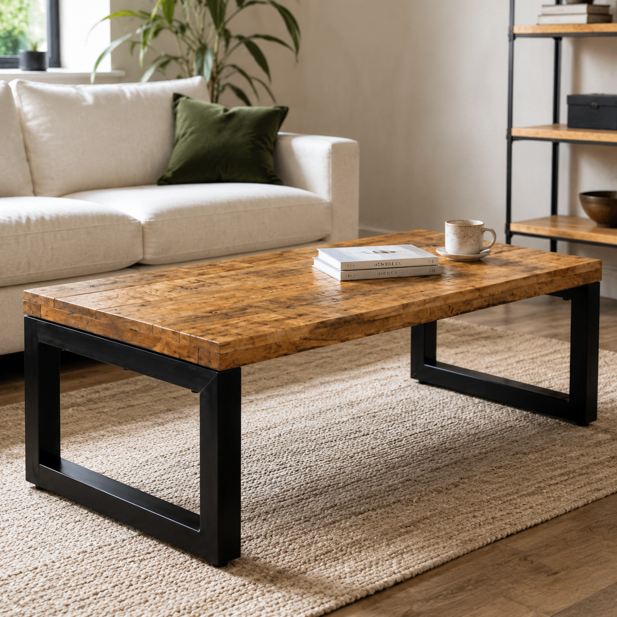 Table Basse en Manguier Massif avec Pieds en Métal | 100 cm