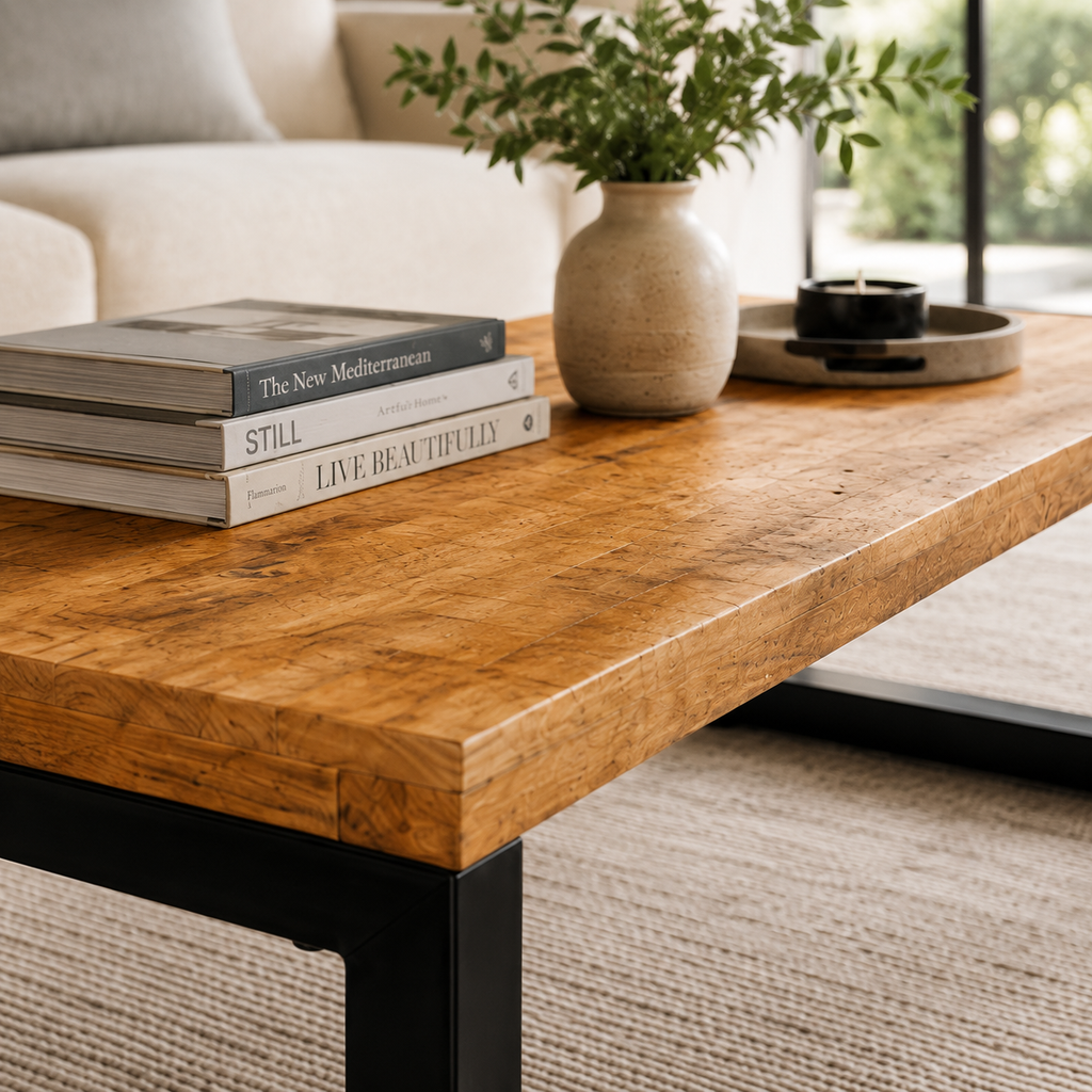 Table Basse en Manguier Massif avec Pieds en Métal | 100 cm