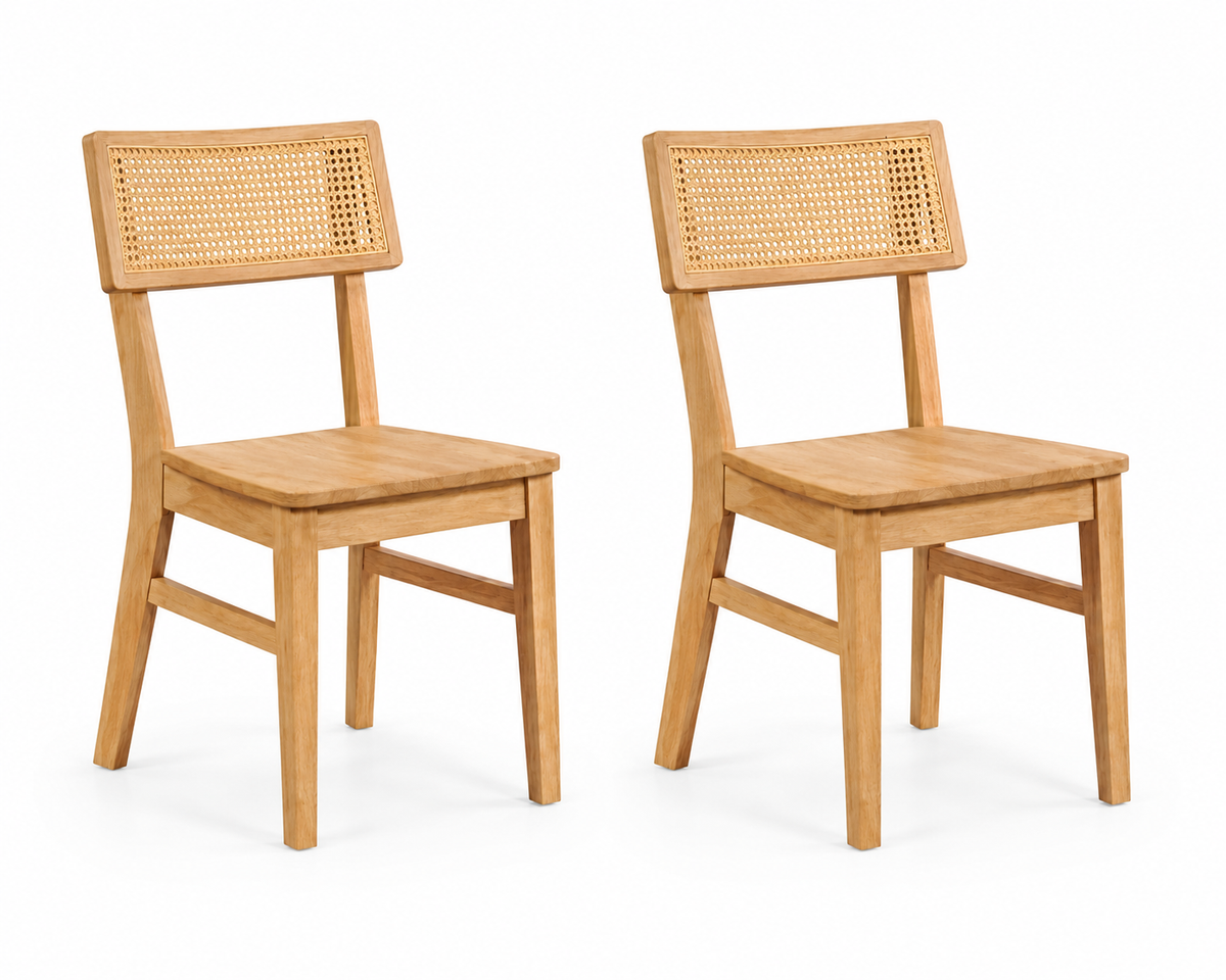 Chaise en Bois Massif d'Hévéa et Cannage | lot de 2