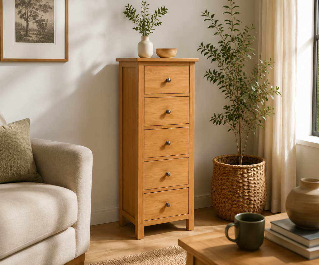 Commode Haute en Chêne Massif | 110 cm