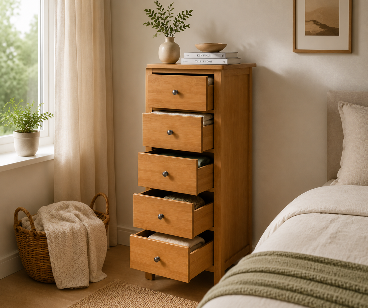 Commode Haute en Chêne Massif | 110 cm