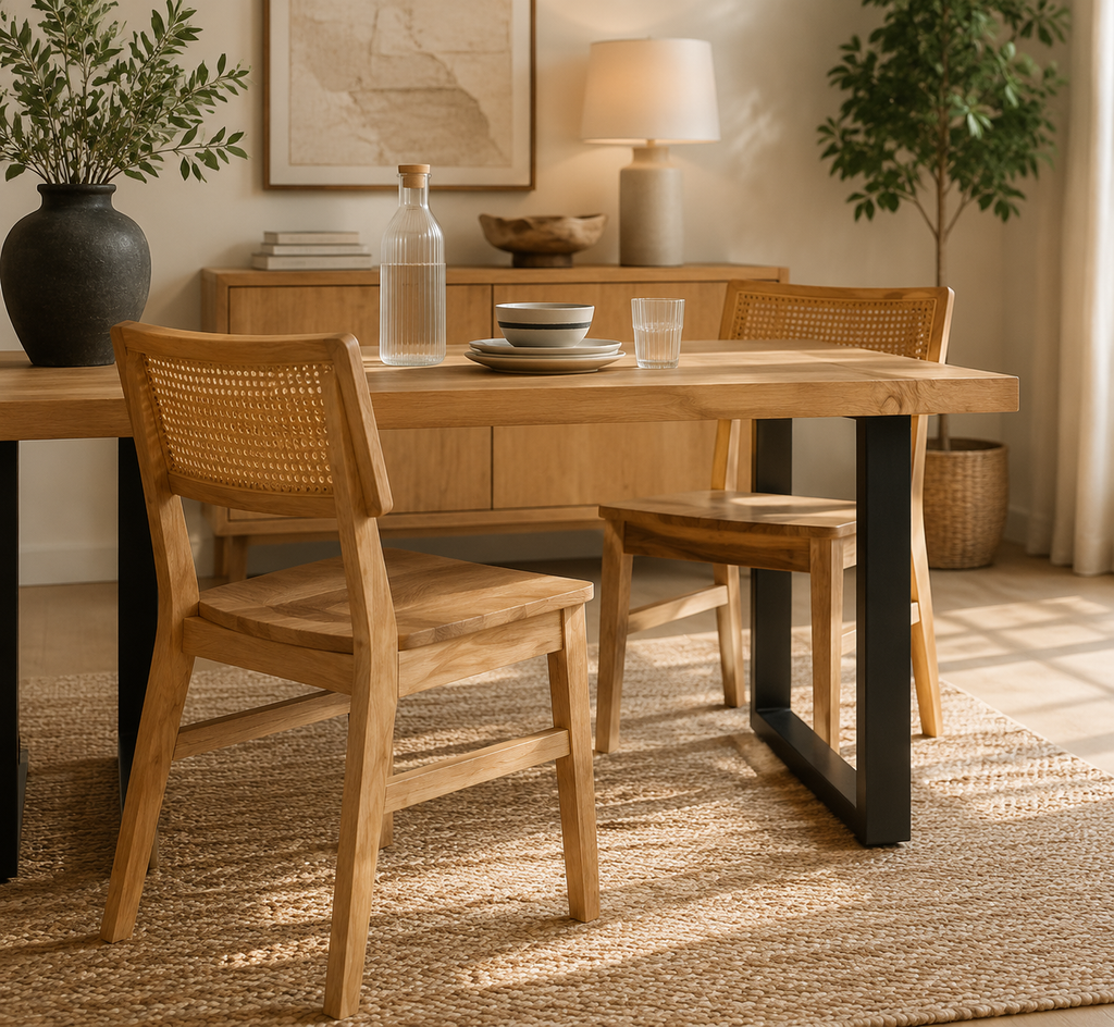 Chaise en Bois Massif d'Hévéa et Cannage | lot de 2