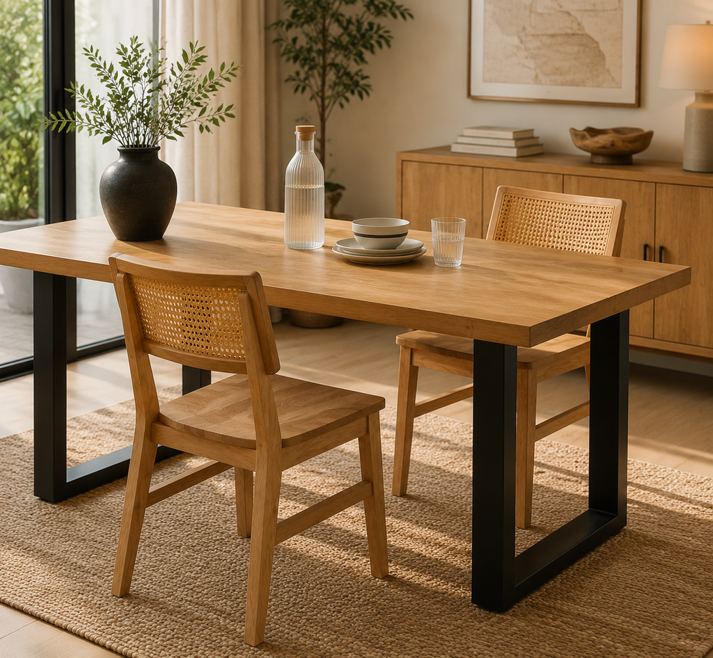 Chaise en Bois Massif d'Hévéa et Cannage | lot de 2