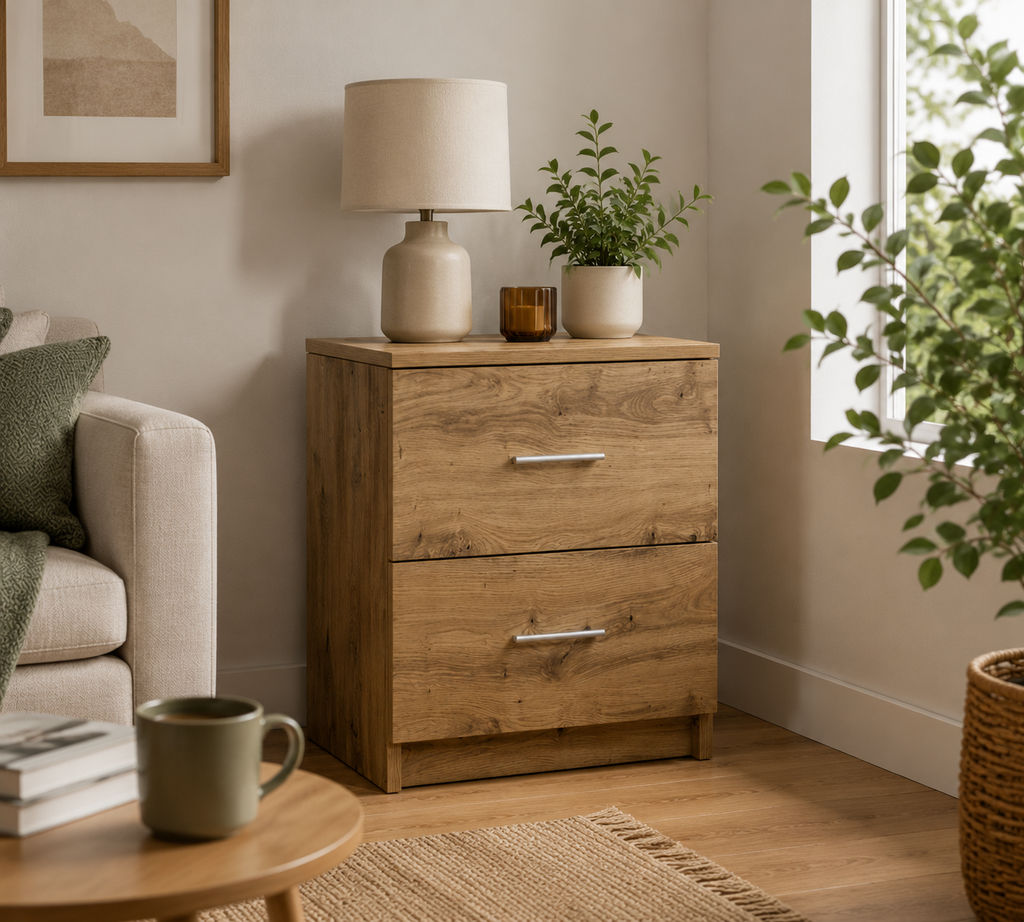 Table de Chevet en Chêne | 2 Tiroirs - 40 cm