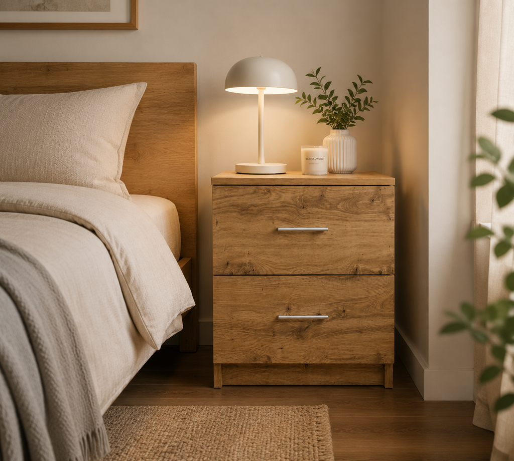Table de Chevet en Chêne | 2 Tiroirs - 40 cm