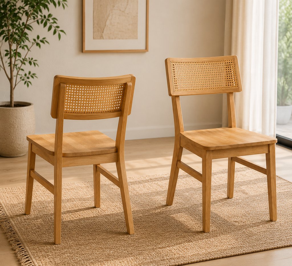 Chaise en Bois Massif d'Hévéa et Cannage | lot de 2