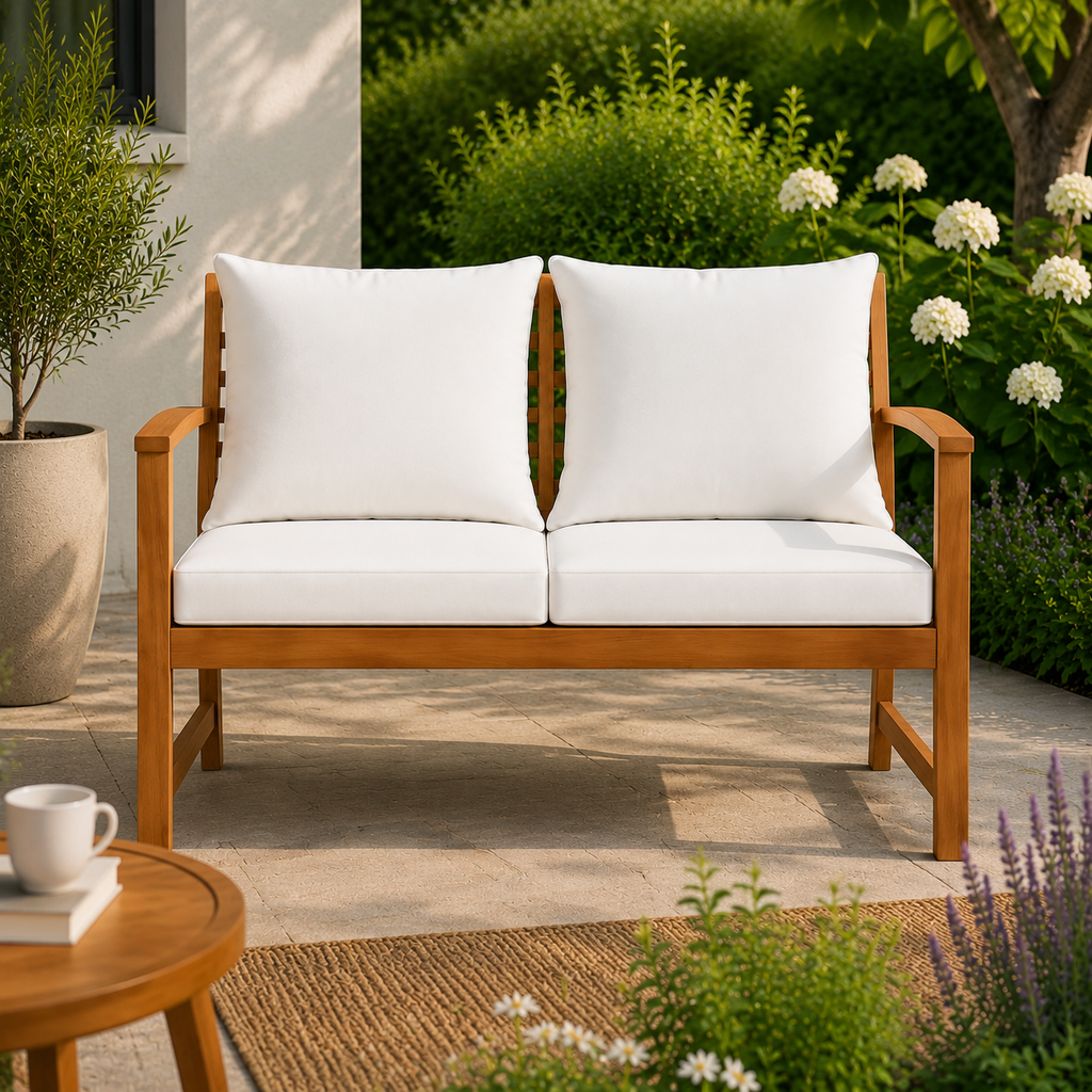 Banc de Jardin en Acacia Massif avec Coussins | 120 cm